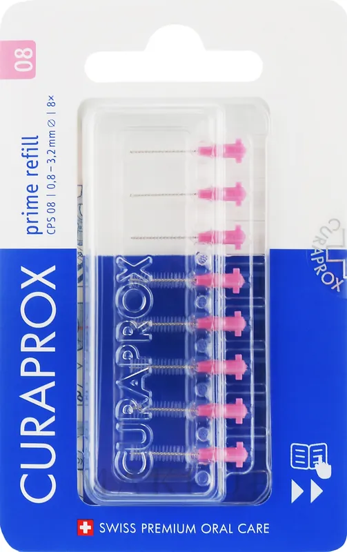 Interdental Brush Set "Prime Refill", CPS 0,8 -3,2 mm, no holder, 8pcs, pink