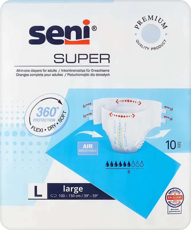 Adult Diapers, 100-150 cm, 10 pcs