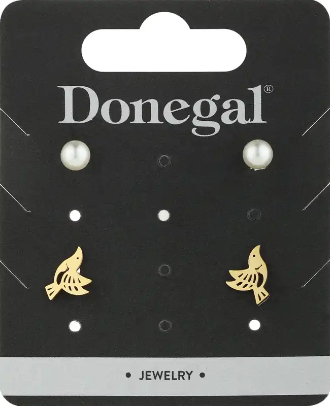Stud Earrings, Pearls 2 pcs. + Birds 2 pcs. - Costume jewelry