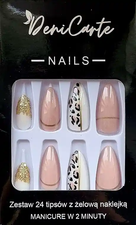 False Nails, almond, leopard pattern, 24 pcs.