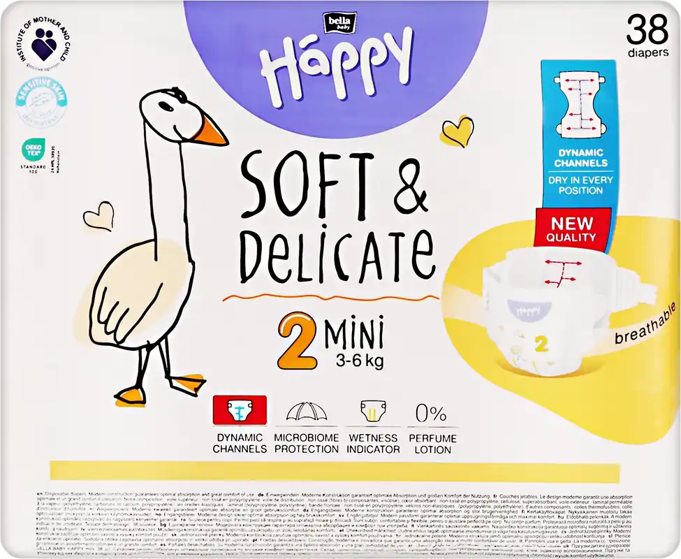 Baby Diapers 3-6 kg, size 2 Mini, 38 pcs