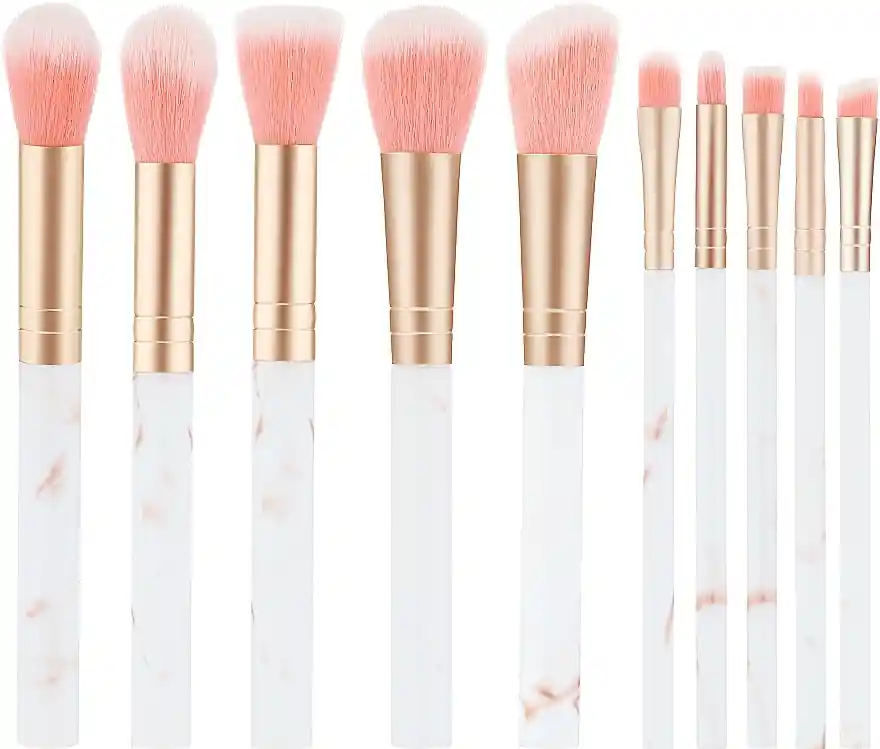Makeup Brush Set, white-gold, 10 pcs