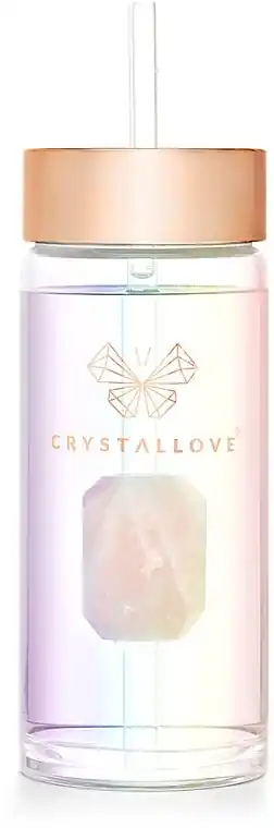 Glass Holographic Water Bottle with Rose Quartz & Tube, 400 ml - Accessories