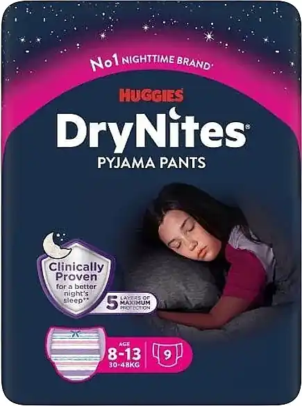 Dry Nights Diapers for Girls, 30-48 kg, 9 pcs.