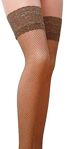Net Stockings with Lace Band ST020, beige - Clothes