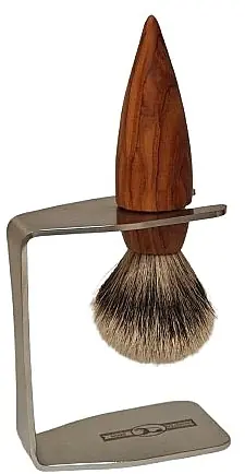 Olive Wood Shaving Brush & Holder, silver tip - Men