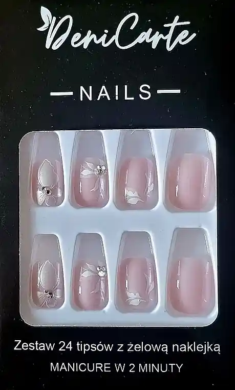 White Butterflies False Nails, 24 pcs.