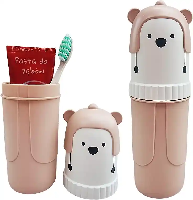 Travel case for children's toothbrush and toothpaste, bear, dusty pink - Bath and Body