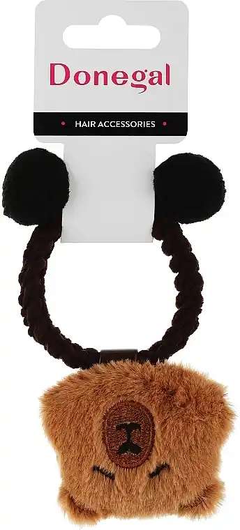 Hair tie, FA-5649, dark brown with a brown bear